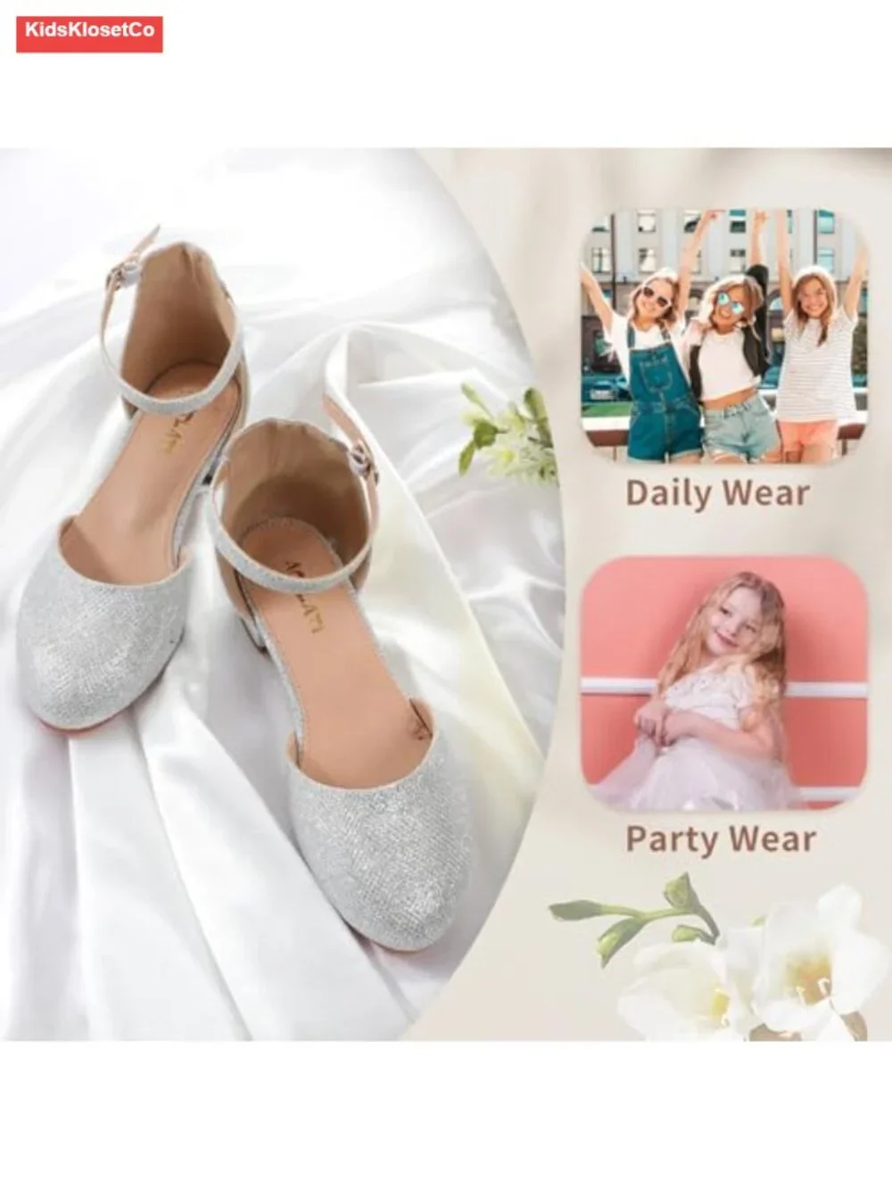 Girls Closed Toe Chunky Heeled Sandals Dress Shoes Ankle Strap Wedding Party